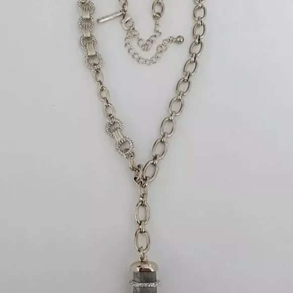 WHITE HOUSE BLACK MARKET GOLD TONE CUT CRYSTAL GREY STONE 21"-25" NECKLACE NWOT - Picture 3 of 4